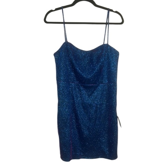 Lulu's Spectacular Sensation Blue Multi Glitter Bodycon Mini Dress NWT - Picture 3 of 11